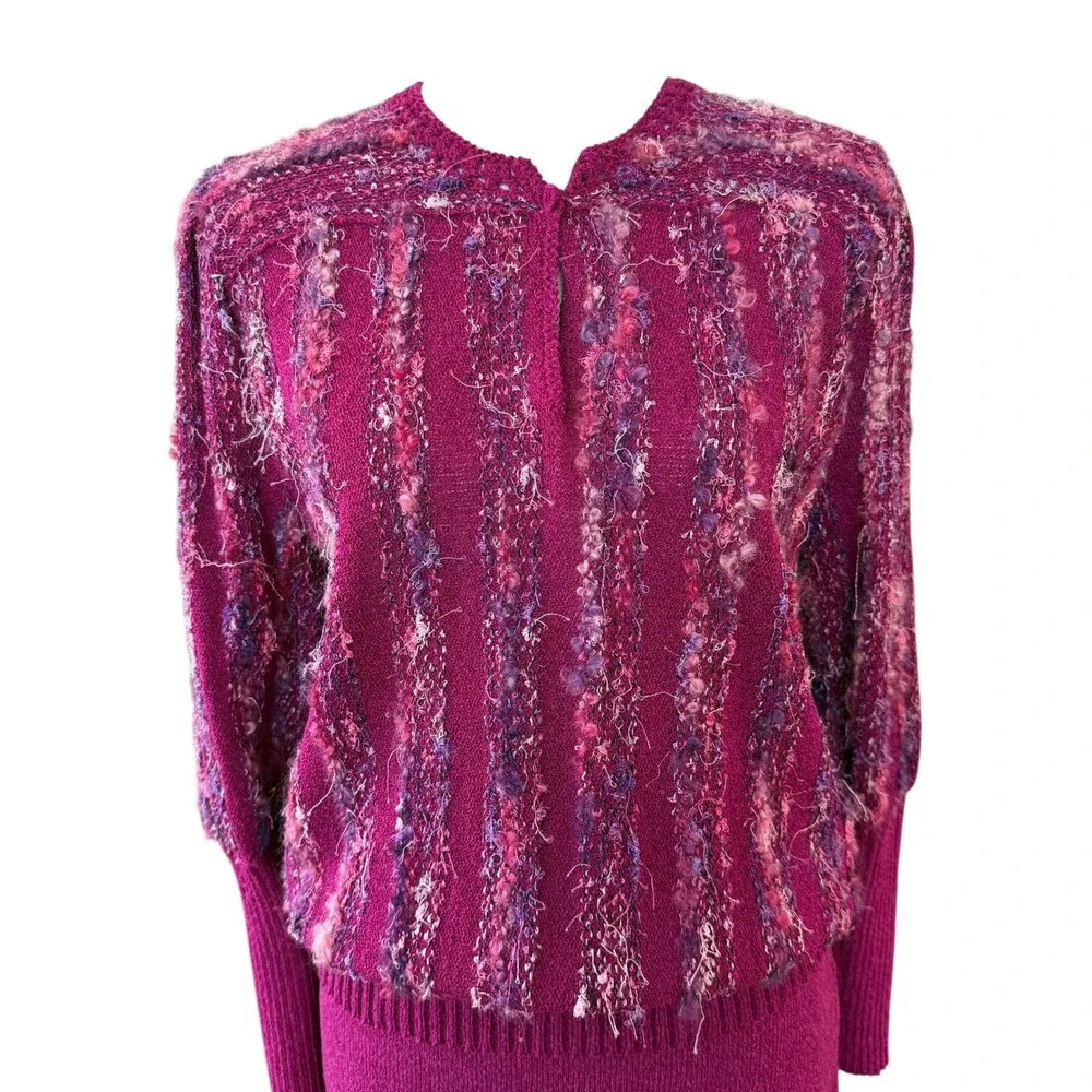 Jessica Knits Two Piece Skirt Set Magenta Metallic Sparkle Knit Midi Medium VTG - Picture 4 of 16
